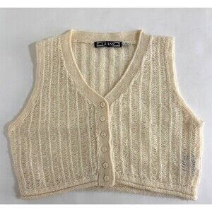Guess Vintage 90's Women's size S Cream Grandma Core Knit Sweater Vest Hong Kong
